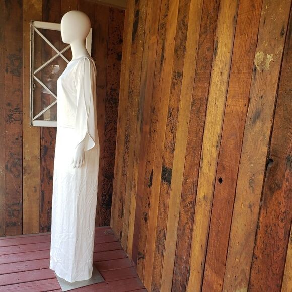 Halston Heritage Satin Wrap Effect Gown Off-white - Picture 6 of 16